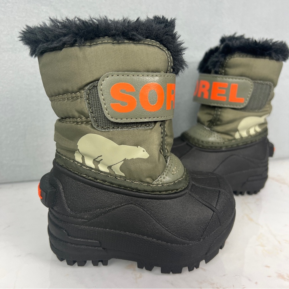 NEW Sorel Toddler Snow Commander Boot Winter Velcro Strap Faux Fur Lining Size 4